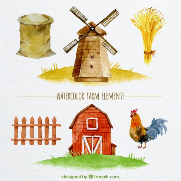 626x626 Watercolor Farm Elements Design Vector Premium Download