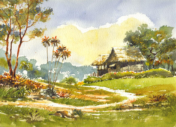 589x428 Watercolors By Edbon Sevilleno Bago Farm Watercolor By Edbon