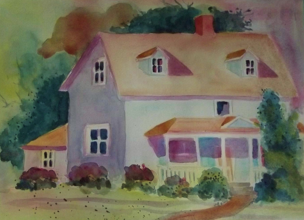 1024x741 House On The Farm Watercolor Painting 15x11