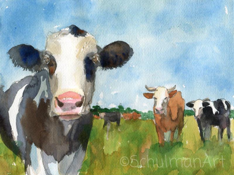 800x597 Cow Art Farm Animals Watercolor Original Art Farm Art