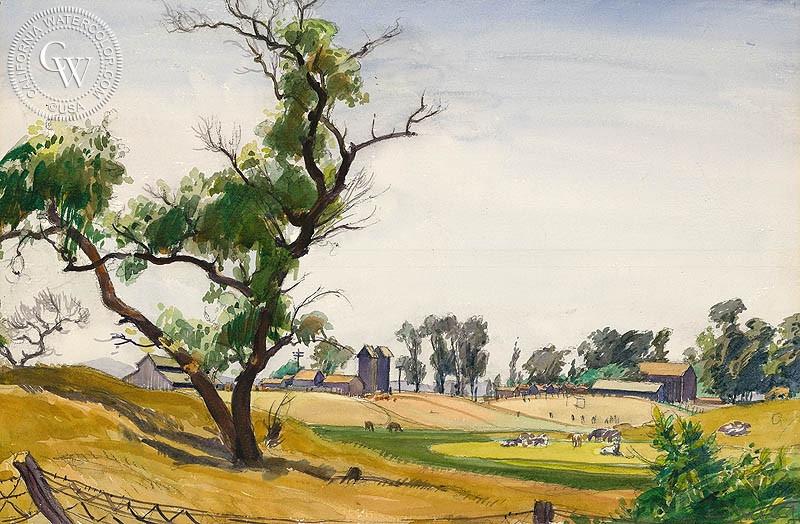 800x524 Farm Scene, C. 1942, Art By Emil Kosa Jr. California Watercolor