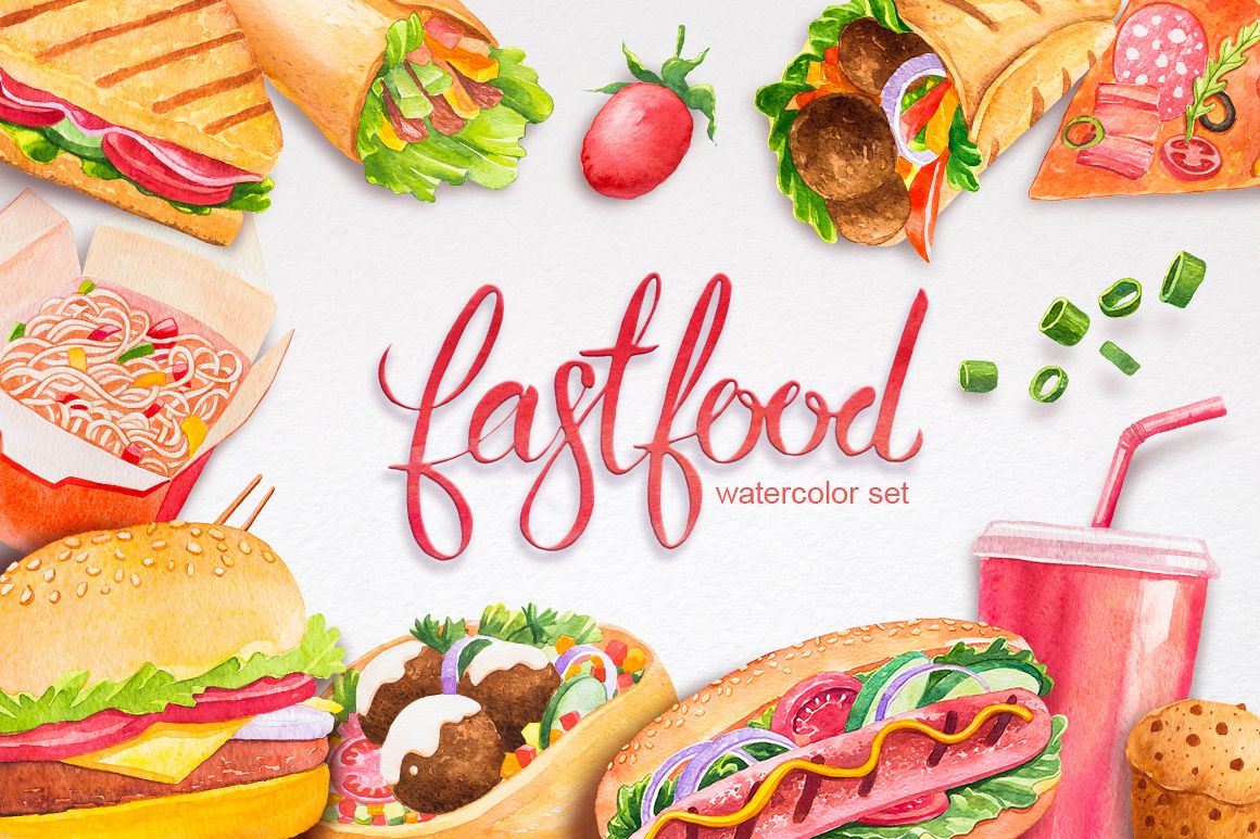 1160x773 Fast Food Watercolor Set