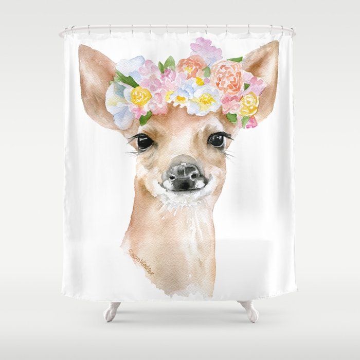 700x700 Deer Fawn Floral Watercolor Shower Curtain By Susanwindsor Society6