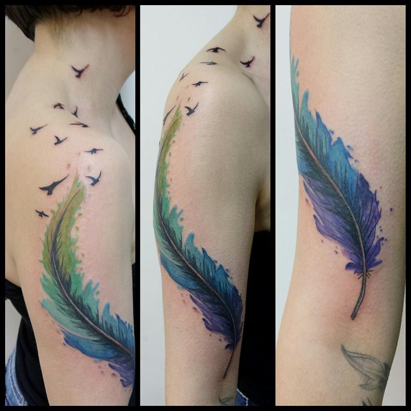800x800 Best Watercolor Feather Tattoo Designs And Ideas