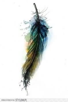 236x351 Feather Watercolor Tattoo Design
