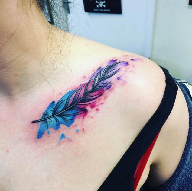 635x633 Watercolor Feather Tattoo