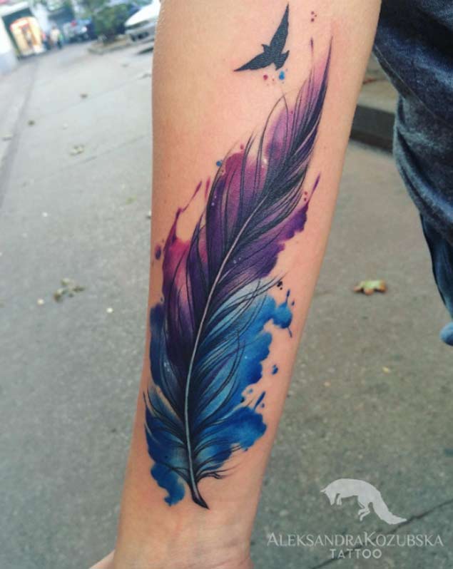 635x798 Watercolor Feather Tattoos