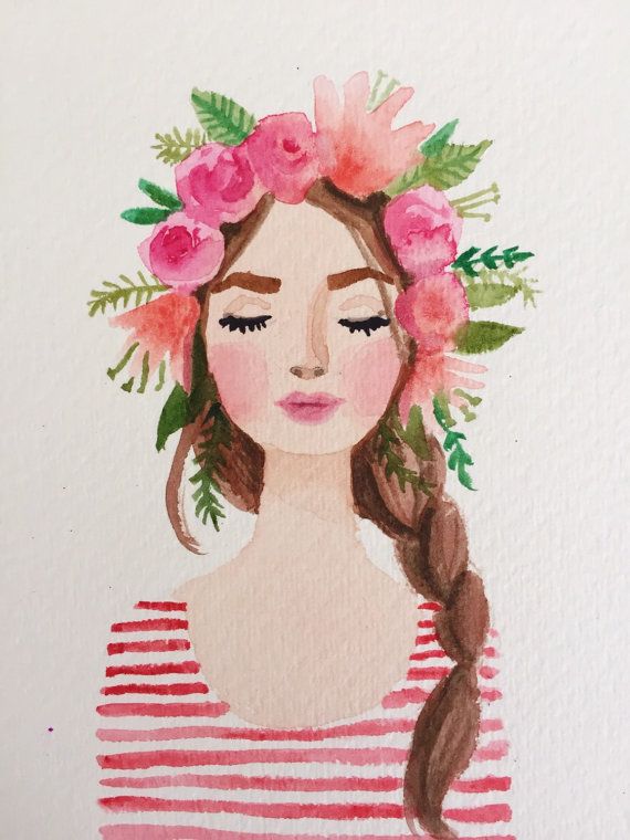 570x760 Flower Crown Girl Watercolor Painting Paintings Amp Other Artwork