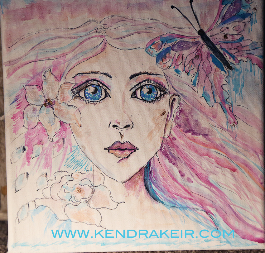 850x812 Pink Flare Butterfly Angel Watercolor Art Kendra Keir