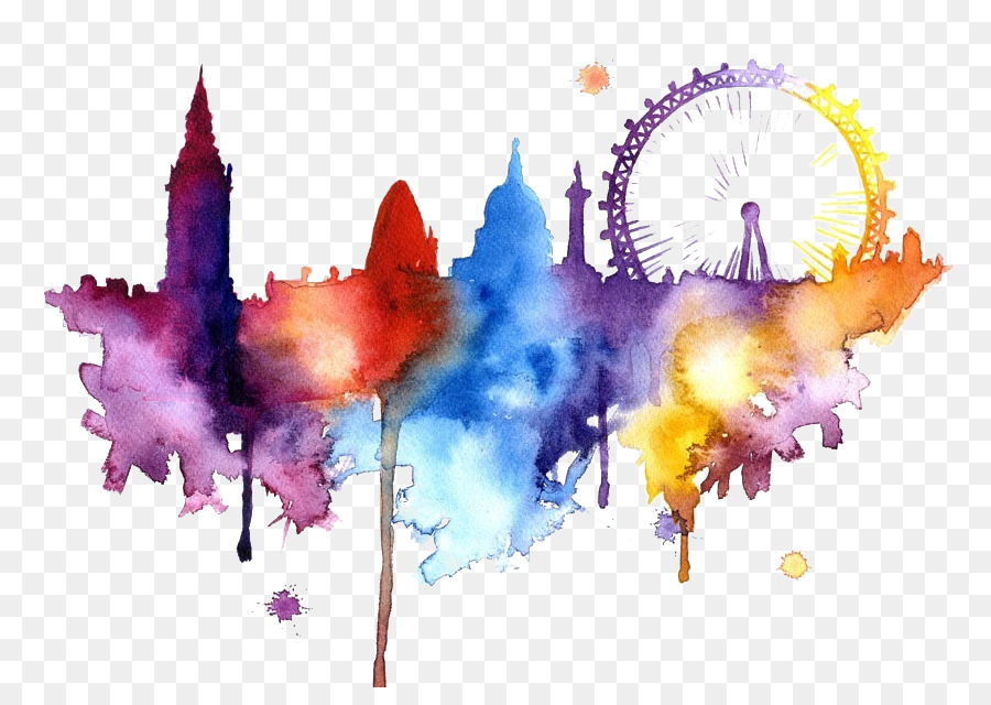 900x640 London Watercolor Painting Skyline Art