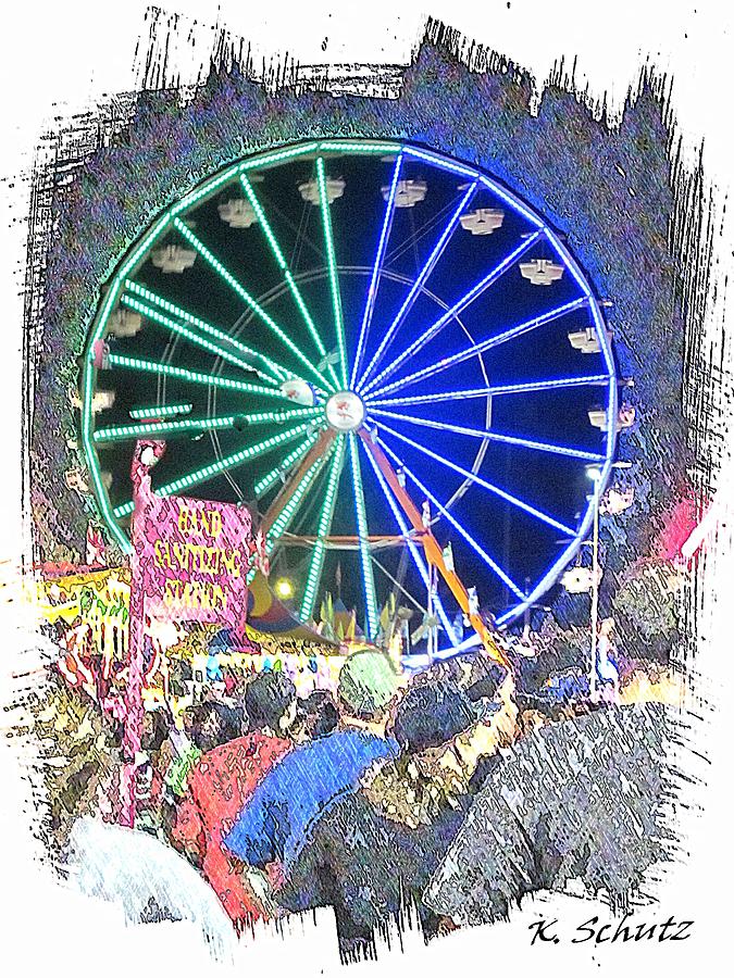 675x900 Watercolor Ferris Wheel Digital Art By Kelly Schutz