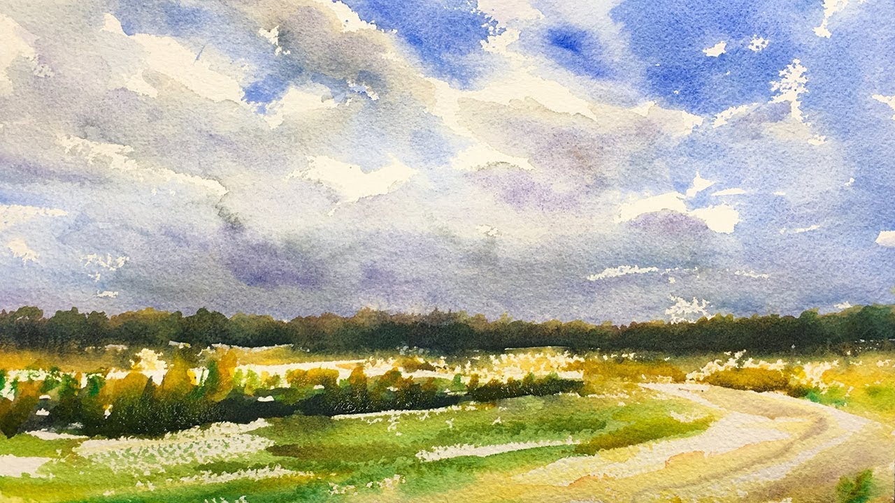 1280x720 Watercolor Painting Tutorial, Field And Sky
