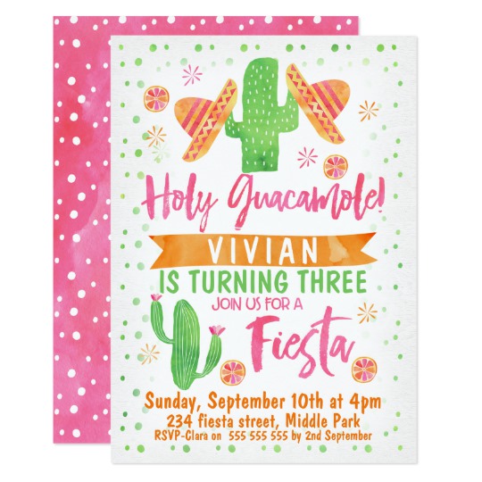 540x540 Girls Watercolor Fiesta Birthday Invitation