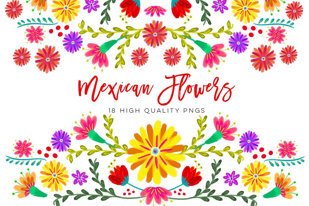 1000x666 Mexican Watercolor Floral Clipart, Flowers Fiesta Clip Art