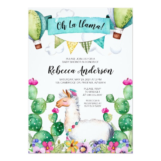 540x540 Oh La Llama Watercolor Baby Shower Fiesta Invitation