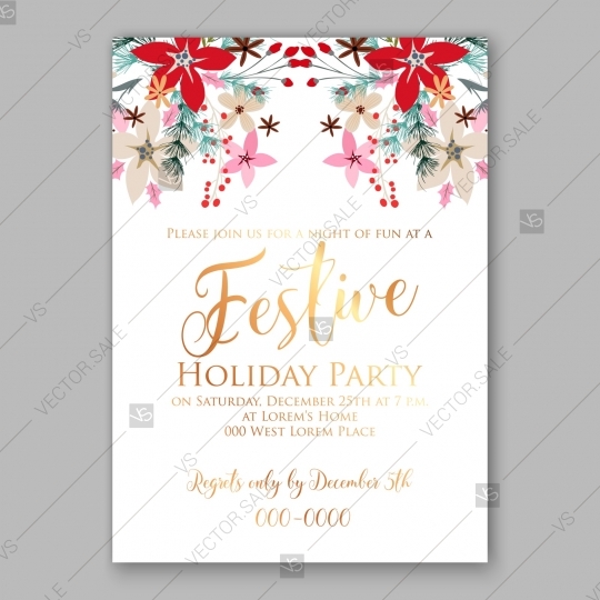 540x540 Poinsettia Fir Pine Brunch Winter Floral Wedding Invitation