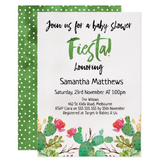 540x540 Watercolor Fiesta Cactus Baby Shower Invitation