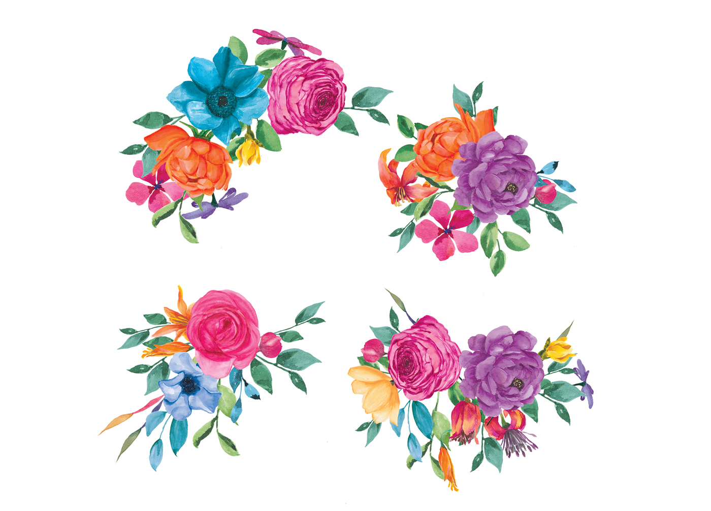 1400x1007 Watercolor Fiesta Flowers Clip Art By Patishop Art