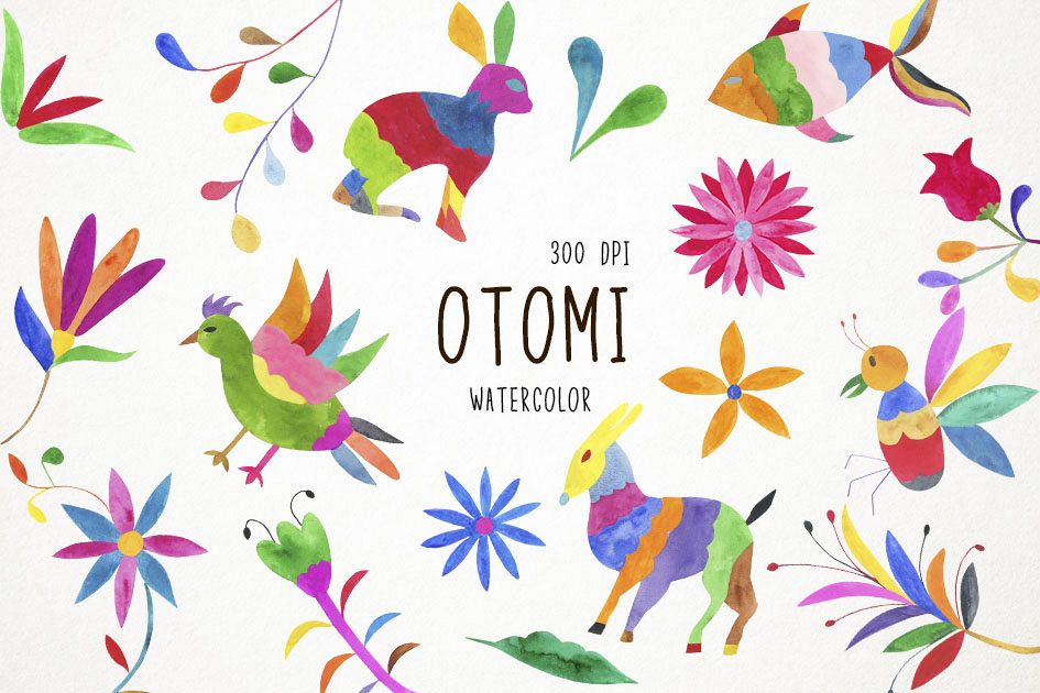 945x630 Watercolor Otomi Clipart, Otomi Clip Art, Fiesta Clipart