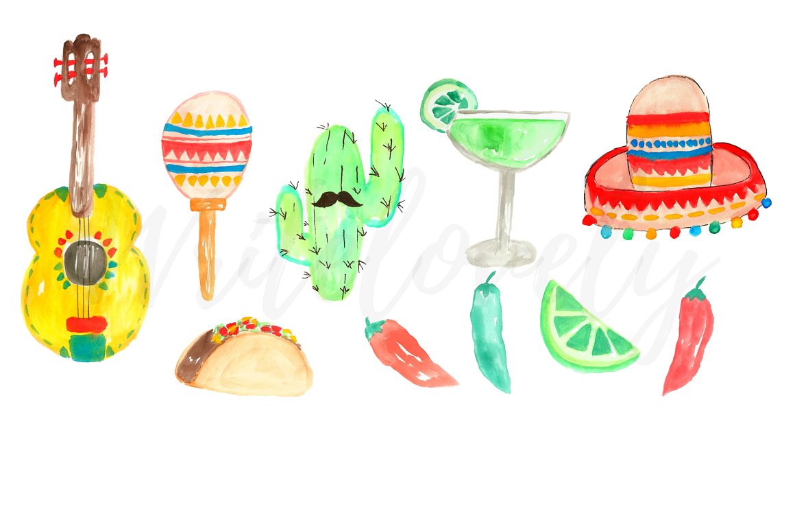 1160x774 Watercolor Fiesta Party Clipart By Writelovely