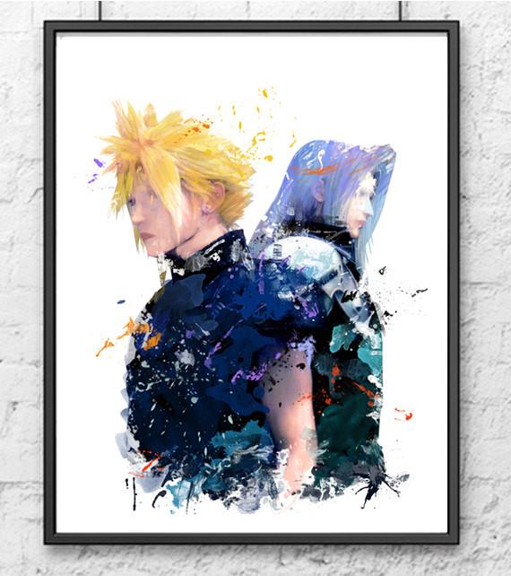 570x642 Final Fantasy Vii Sephiroth And Cloud Strife Digital Watercolour