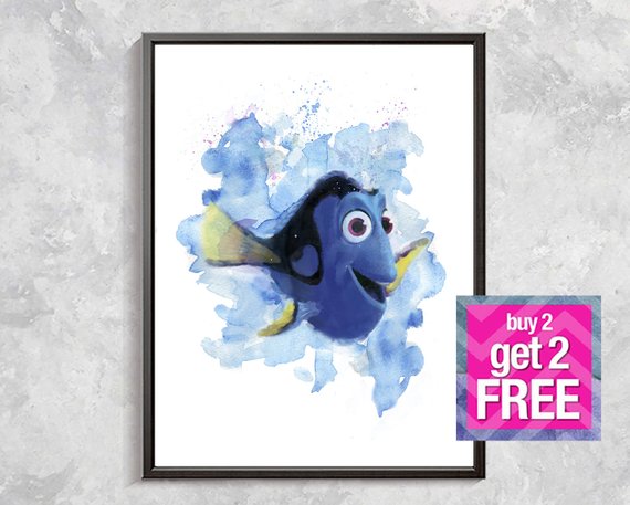 570x457 Dory Watercolor Print Finding Nemo Art Kids Room Decor Dory Etsy