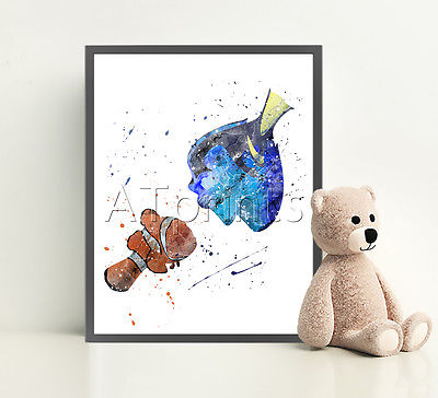 400x364 Finding Nemo Disney Print Poster Watercolor Framed Canvas Wall Art
