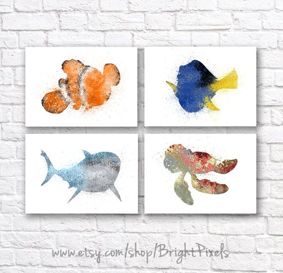 570x551 Finding Nemo Watercolor Wall Art Poster Set