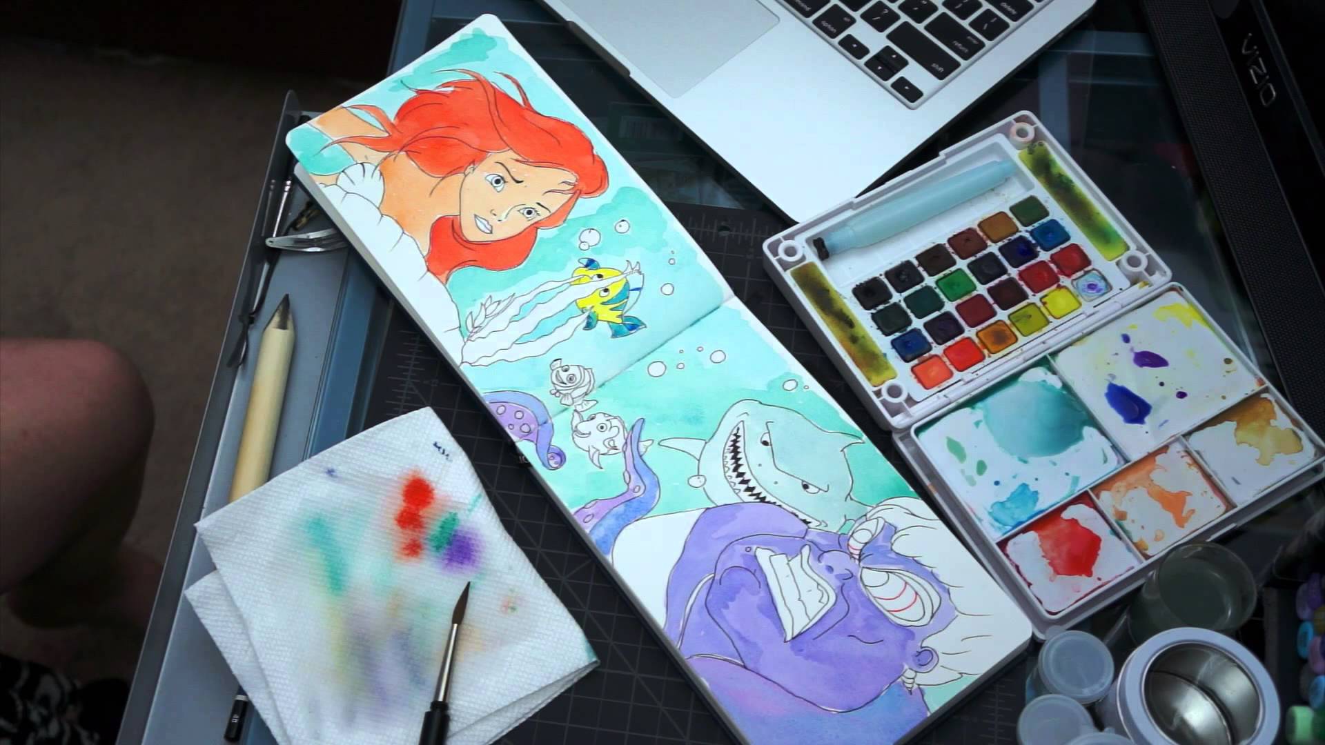 1920x1080 Little Mermaid Finding Nemo Watercolor Mashup