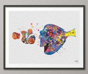 300x253 Marlin And Dory Watercolor Print Finding Nemo Disney Nursery Art