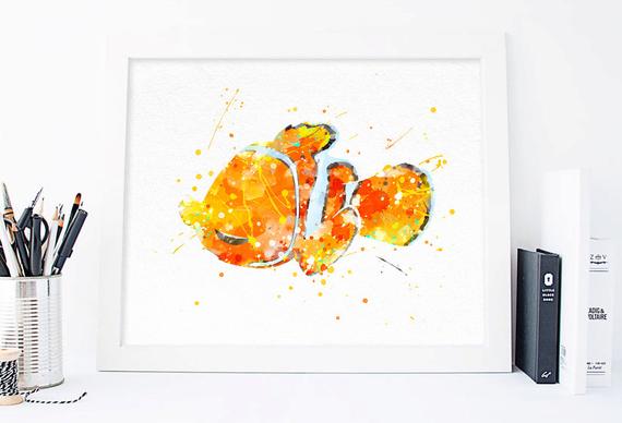 570x388 Nemo Poster, Finding Nemo Print Disney Wall Art Pixar Watercolor