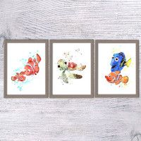200x200 Nemo And Dory Watercolor Print, Finding Nemo Art, Kids Room Decor