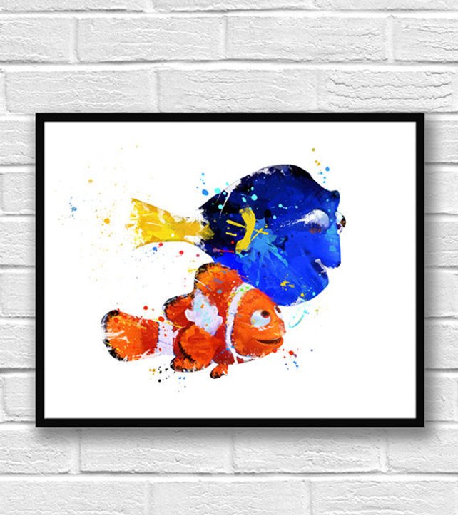 642x723 Nemo And Dory Watercolor Print Finding Nemo Art Kids Room Etsy