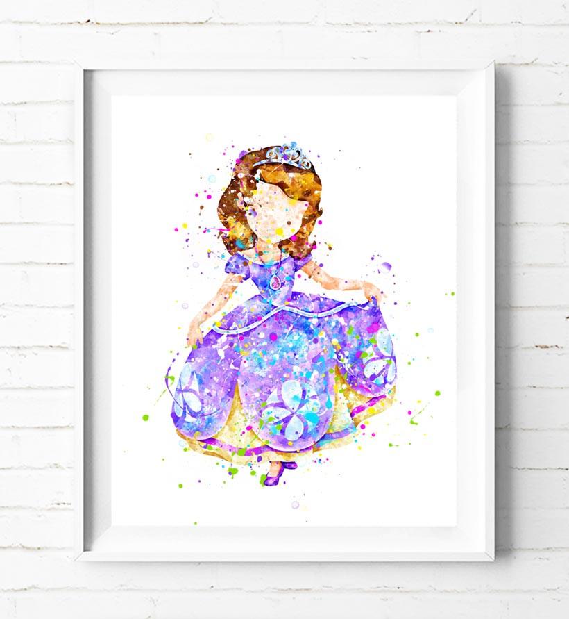 820x891 Disney Princess Sophia Art Print Poster Sofia The First Watercolor