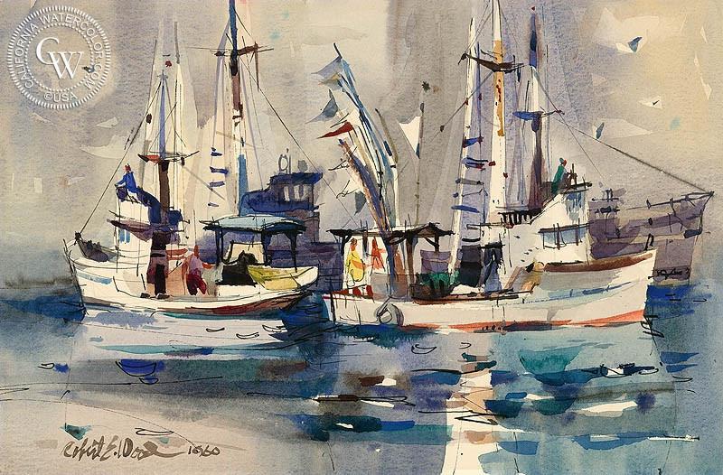 800x526 Fishing Boats, 1960, Art By Robert E. Wood California Watercolor
