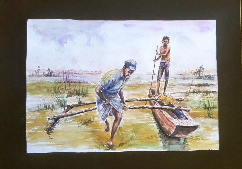 850x594 Fishing Boat Rowing Back Karunagama Art Gallery