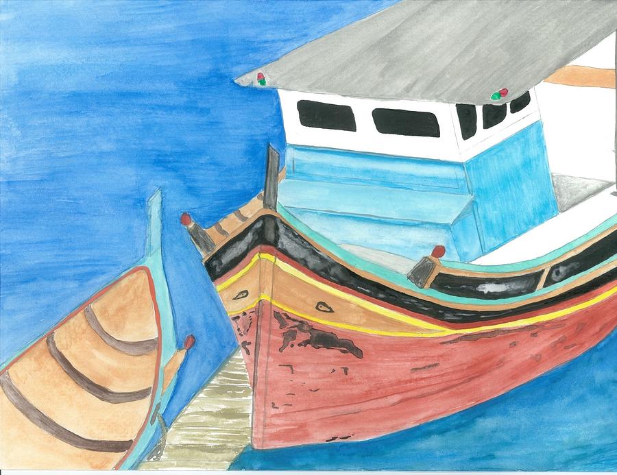 900x693 Original Fishing Boat Watercolor Painting Painting By Christian