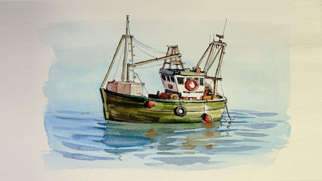1280x720 Pen And Wash Watercolor Demonstration Small Fishing Boat