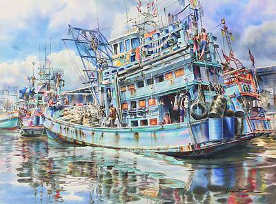 400x296 Realistic Watercolor Painting Of Thai Fishing Boats