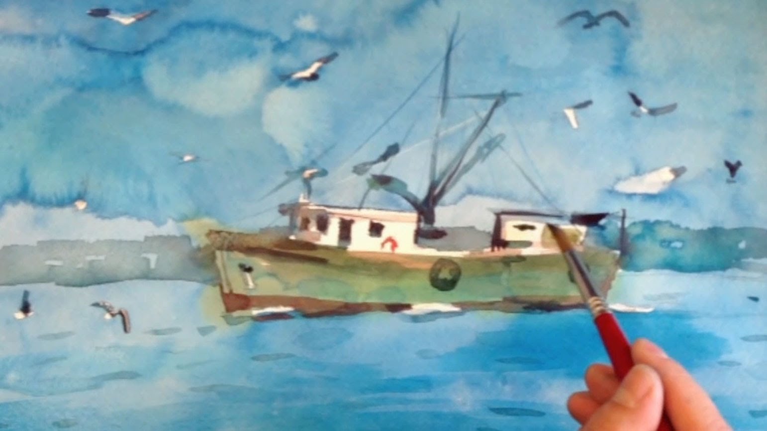 1542x867 Watercolor Painting Demo Of A Fishing Boat By Yong Chen, Part 2