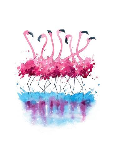 366x488 Flamingos Watercolor Painting Posters By Kamenuka