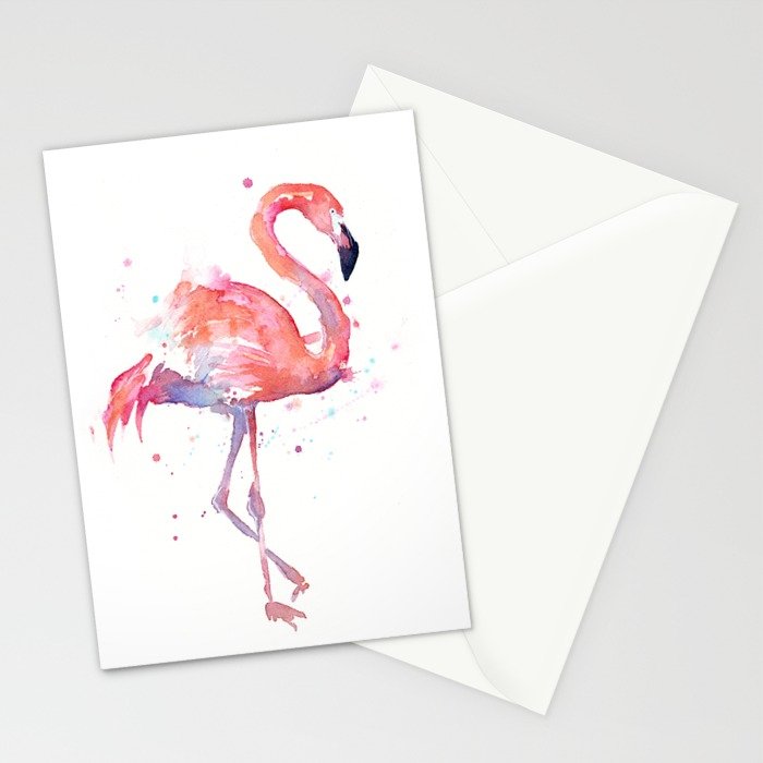 700x700 Pink Flamingo Watercolor Tropical Animals Bird Stationery Cards By