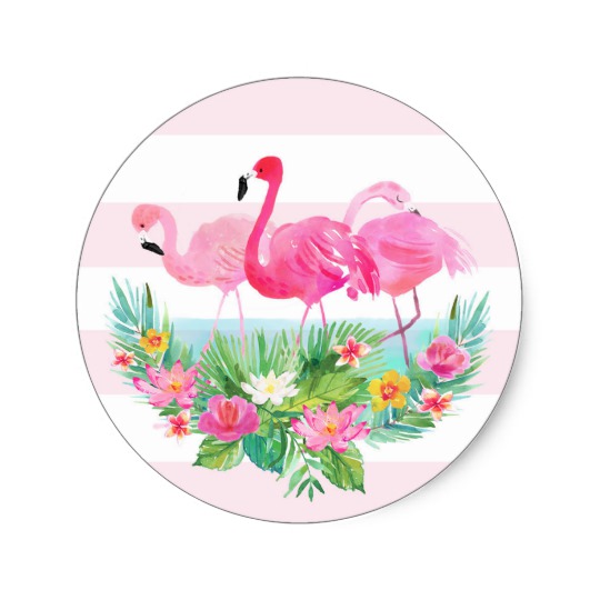 540x540 Tropical Flamingo Watercolor Pink Favor Sticker