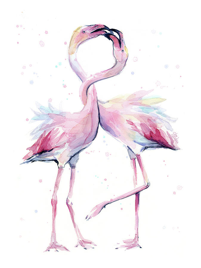 674x900 Two Flamingos Watercolor Famingo Love Painting By Olga Shvartsur