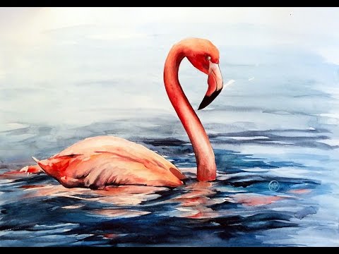 480x360 Watercolor Flamingo Painting Demonstration