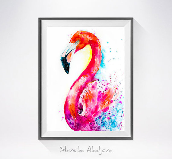 570x525 Flamingo Watercolor Painting Print