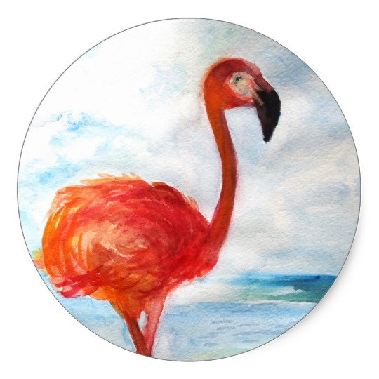 540x540 Pink Flamingo Sticker,flamingo Watercolor Art Classic Round