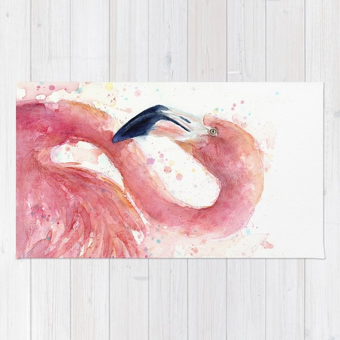 700x700 Pink Flamingo Watercolor Rug By Olechka Society6