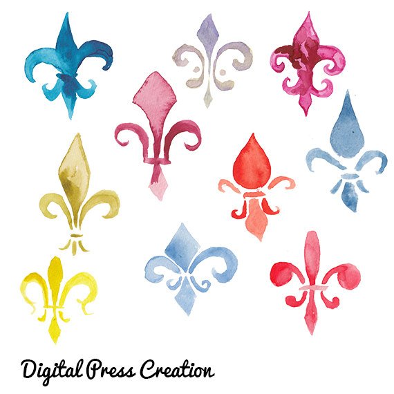 570x570 Watercolor Fleur De Lis Clip Art Fleurs Colorful Clipart Etsy