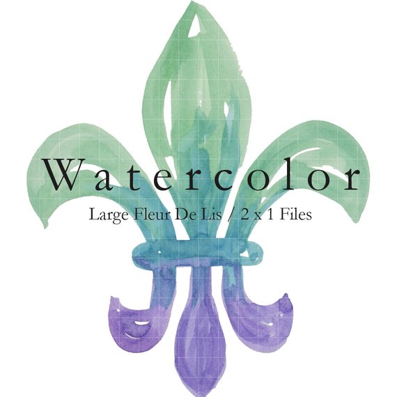570x570 Fleur De Lis Green Blue Purple Watercolor Digital Art. Etsy